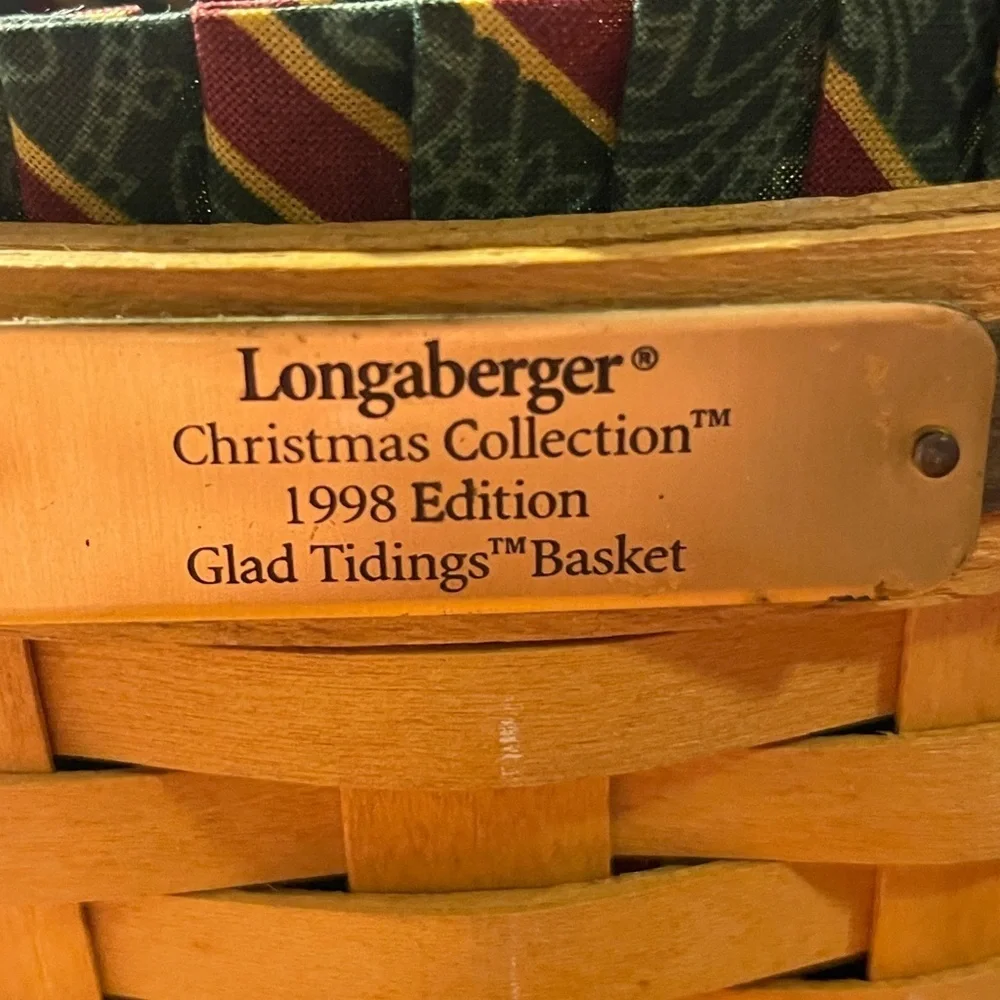 Vtg Longaberger Christmas Collection 98 Glad Tidings Basket Cloth Plastic Liner